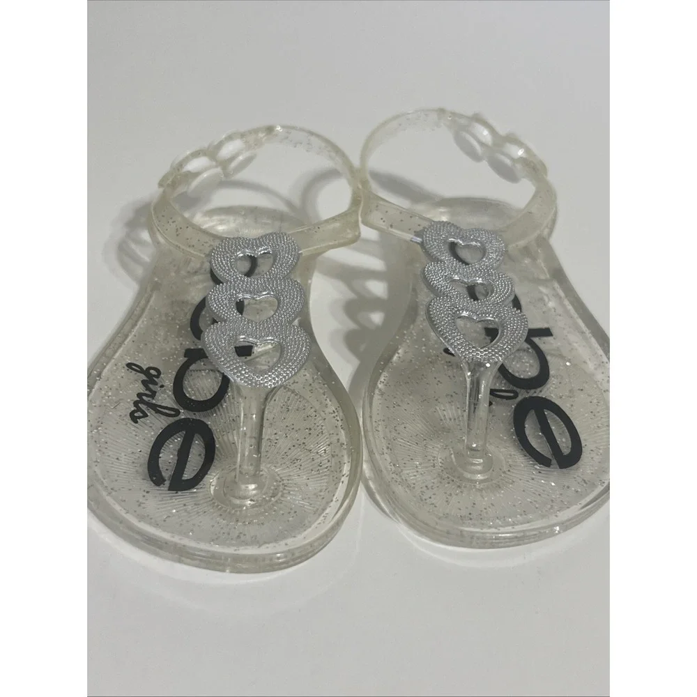 BEBE NEW LITTLE GIRLS JELLY SANDALS WITH HEART DETAIL SZ‎ (S) 4/5